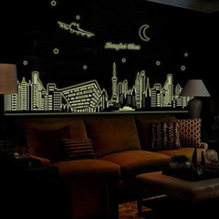 Shanghai Blues City Skyline Silhouette Removable Vinyl Wall Sticker Decal