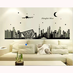 Shanghai Blues City Skyline Silhouette Removable Vinyl Wall Sticker Decal