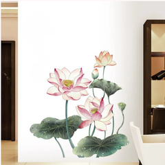 Elegant  3D Pinkl Watercolor Lotus Wall Sticker
