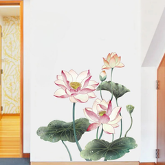 Elegant  3D Pinkl Watercolor Lotus Wall Sticker