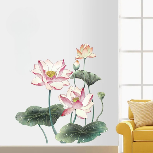 Elegant  3D Pinkl Watercolor Lotus Wall Sticker