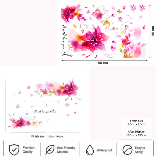 Pink Floral & Butterfly Wall Sticker – Romantic Wall Decor