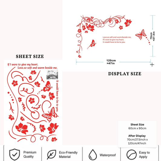 Wall Stickers Red Floral Vine Butterfly Wall Decals