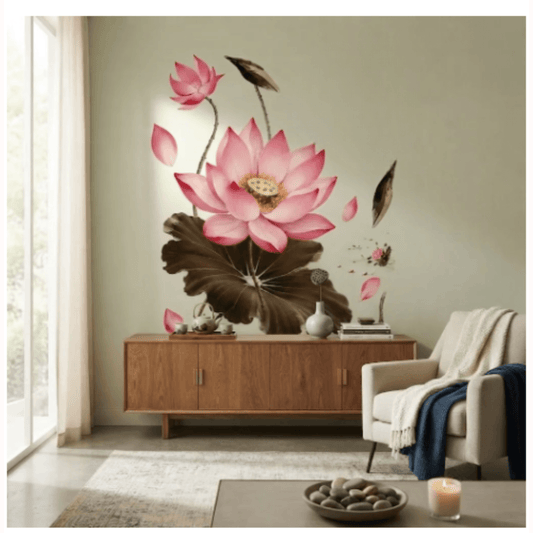 Elegant Lotus Rhythms Watercolor Wall Decal Art Sticker Decor