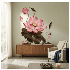 Elegant Lotus Rhythms Watercolor Wall Decal Art Sticker Decor