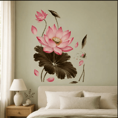 Elegant Lotus Rhythms Watercolor Wall Decal Art Sticker Decor
