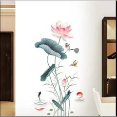Traditional Chinese Lotus and Koi Fish Peel and Stick Wall Mural
