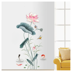 Traditional Chinese Lotus and Koi Fish Peel and Stick Wall Mural