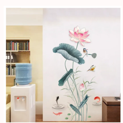 Traditional Chinese Lotus and Koi Fish Peel and Stick Wall Mural