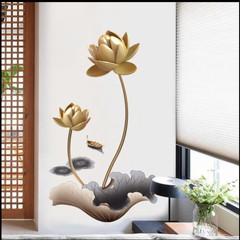 Golden Lotus Flowers and Lily Pads Wall Sticker Decor
