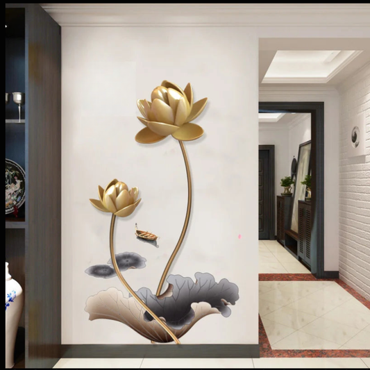 Golden Lotus Flowers and Lily Pads Wall Sticker Decor