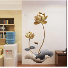 Golden Lotus Flowers and Lily Pads Wall Sticker Decor