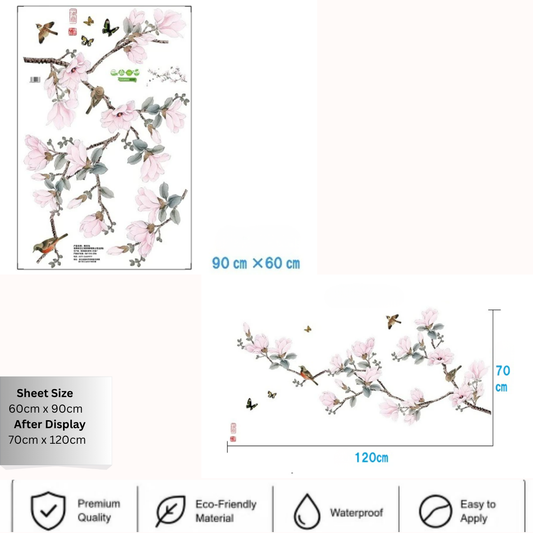 Wholesale Pink Magnolia Flower Tree Branch Wall Sticker Decal