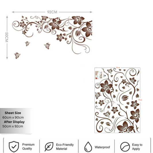 Brown Floral Vine and Butterflies Wall Sticker Decal