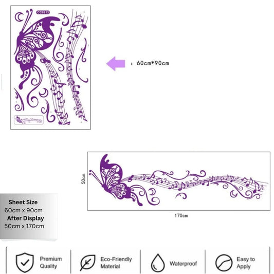 Purple Butterfly with Musical Notes Wall Sticker Decal