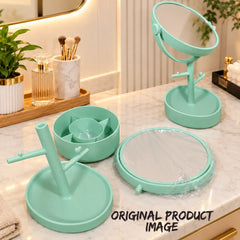 Tree Shaped Jewelry Stand Organizer With Rotating Makeup Mirro