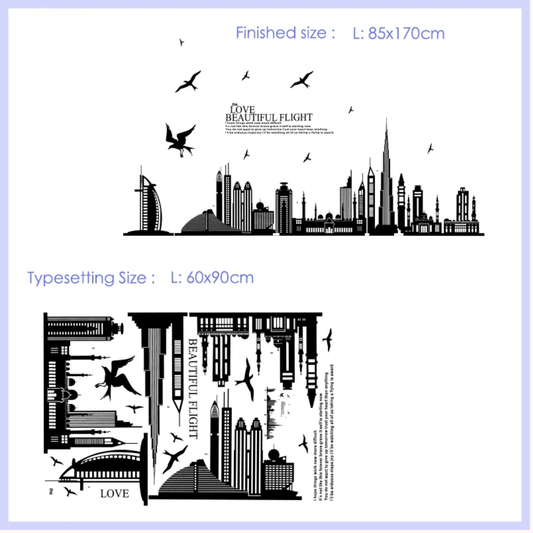 Dubai Buildings Wall Sticker Black Architectural Wall Paper PVC Removeable Wall Art Decor
