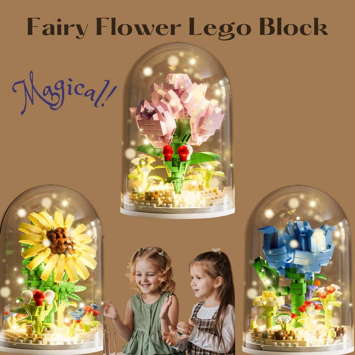 Magical Fairy Flower Building Block Set with LED Glass Dome