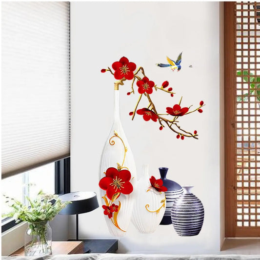 Wall Stickers Floral Vase Peel and Stick Home Wall Decor