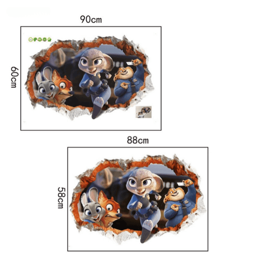Zootopia 3D Broken Wall Effect Removable Vinyl Sticker Decal