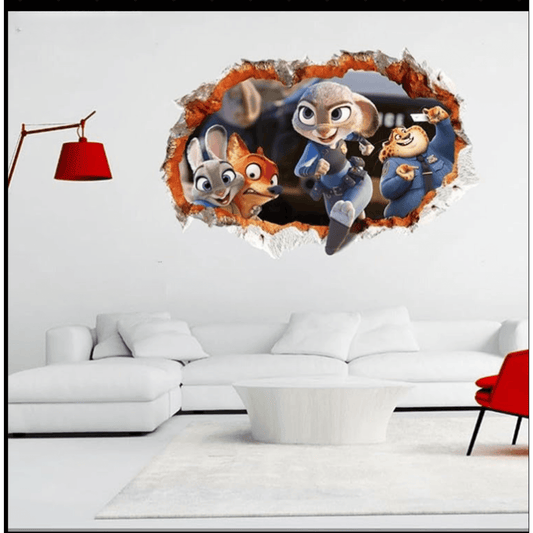 Zootopia 3D Broken Wall Effect Removable Vinyl Sticker Decal