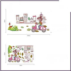 Girl On Bike In City Wallpaper Sticker, Creative PVC Wall Sticker For Kids Room Decoration  Colorful Wall Art Decal