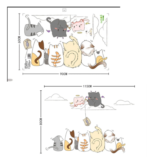 Lovely Cartoon Cute Kittens Wall Sticker, Creative PVC Wallpaper Sticker For Kid's Bed Room.