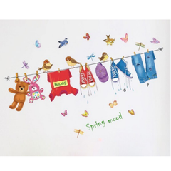 Spring Mood Wall Sticker ABC-1063 Hanging Clothes Shoes Toys Wall Paper For Kids Room Colorful Birds And Butterflies PVC Removeable Wall Decor