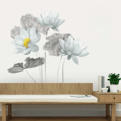 Elegant Ink Lotus Flower Water Lily Waterproof Wall Sticker Decal