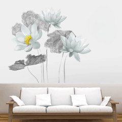Elegant Ink Lotus Flower Water Lily Waterproof Wall Sticker Decal