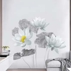 Elegant Ink Lotus Flower Water Lily Waterproof Wall Sticker Decal