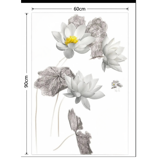 Elegant Ink Lotus Flower Water Lily Waterproof Wall Sticker Decal