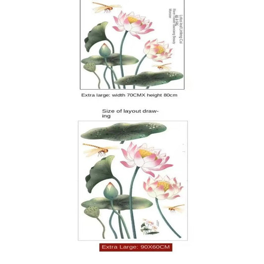Traditional Pink Lotus Flower And Dragonfly Waterproof Wall Sticker Decal