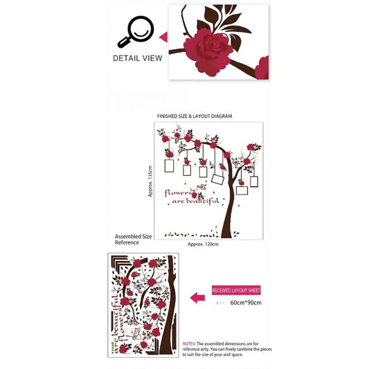 Red Rose Flower Tree Branch Quote DIY Wall Sticker Decal