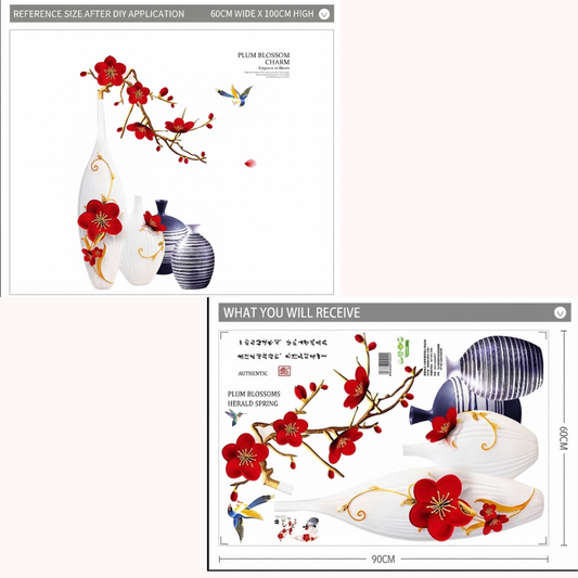 Wall Stickers Floral Vase Peel and Stick Home Wall Decor
