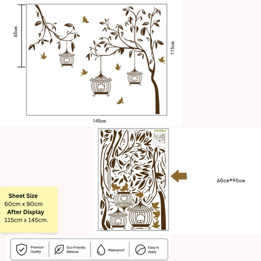 Elegant Tree Branch Bird Cage Wall Sticker for Stylish Home Decor