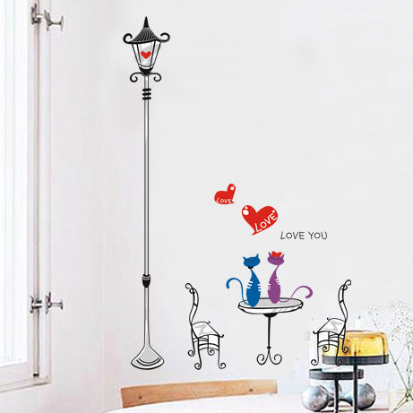Romantic Cats Lovers In the Street Lamp DIY Removable  Wall Stickers Living Room Decoration Mural Decal PVC Wall Paper