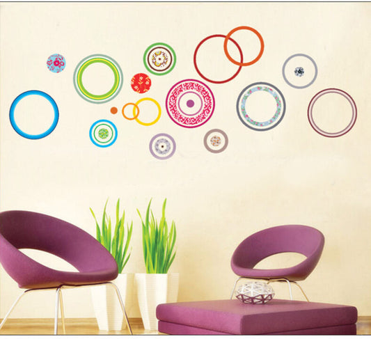 AY-9049 Removable Colorful Circle Rings Art Wall Sticker for Kids Room Decoration Wall Paper PVC Wall Art Decor