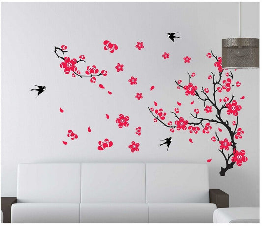 AY-818 Blossom Red Branches And Birds Wall Stickers Living Room TV Sofa Background mural Wall Paper PVC Removeable Wall Decor