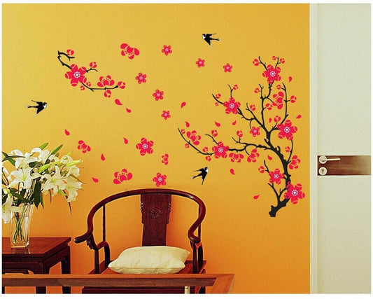AY-818 Blossom Red Branches And Birds Wall Stickers Living Room TV Sofa Background mural Wall Paper PVC Removeable Wall Decor