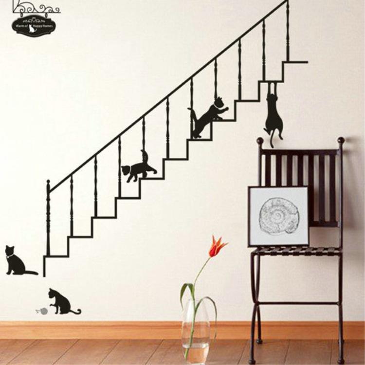 False Stairs and Lovely Cat Art Wall Stickers For Art Home Decoration Wall Paper AY-9008