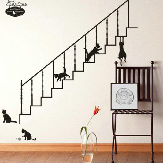 False Stairs and Lovely Cat Art Wall Stickers For Art Home Decoration Wall Paper AY-9008