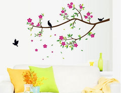 AY-9033 Removable Flowers Pink Peach Home Decoration Wall Stickers  PVC Floral Birds  Wall Paper