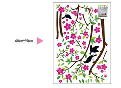 AY-9033 Removable Flowers Pink Peach Home Decoration Wall Stickers  PVC Floral Birds  Wall Paper