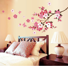 Pink Floral Wall Paper AY-9053 Romantic Sakura Flowers Wall Stickers Home Decorations Living Bedroom Office DIY Decals TV Background Mural Art.