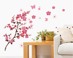 Pink Floral Wall Paper AY-9053 Romantic Sakura Flowers Wall Stickers Home Decorations Living Bedroom Office DIY Decals TV Background Mural Art.