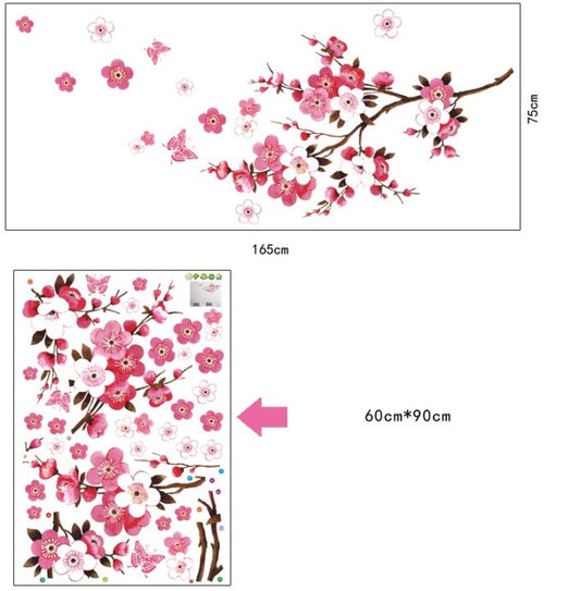 Pink Floral Wall Paper AY-9053 Romantic Sakura Flowers Wall Stickers Home Decorations Living Bedroom Office DIY Decals TV Background Mural Art.