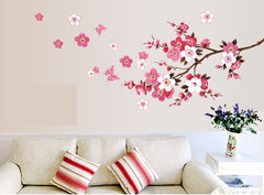 Pink Floral Wall Paper AY-9053 Romantic Sakura Flowers Wall Stickers Home Decorations Living Bedroom Office DIY Decals TV Background Mural Art.