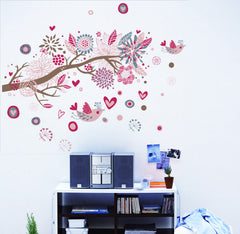Floral Vinyl Wall Art Colorful Tree Hearts Flowers Birds Wall Sticker PVC Removeable Wall Decor