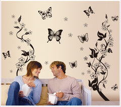 Black Vinyl Wall Sticker Butterfly Floral Wall Paper PVC Removeable Wall Decor
